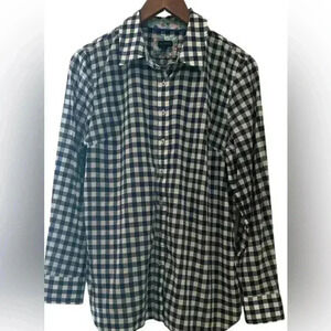 Talbots Womens Navy/White Gingham Button Down with Floral accents. Size Medium